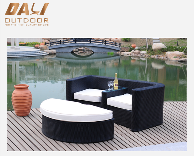 Открытый PE Rattan Wicker Patio Love Seat Lounge Chair Set с подставкой для ног